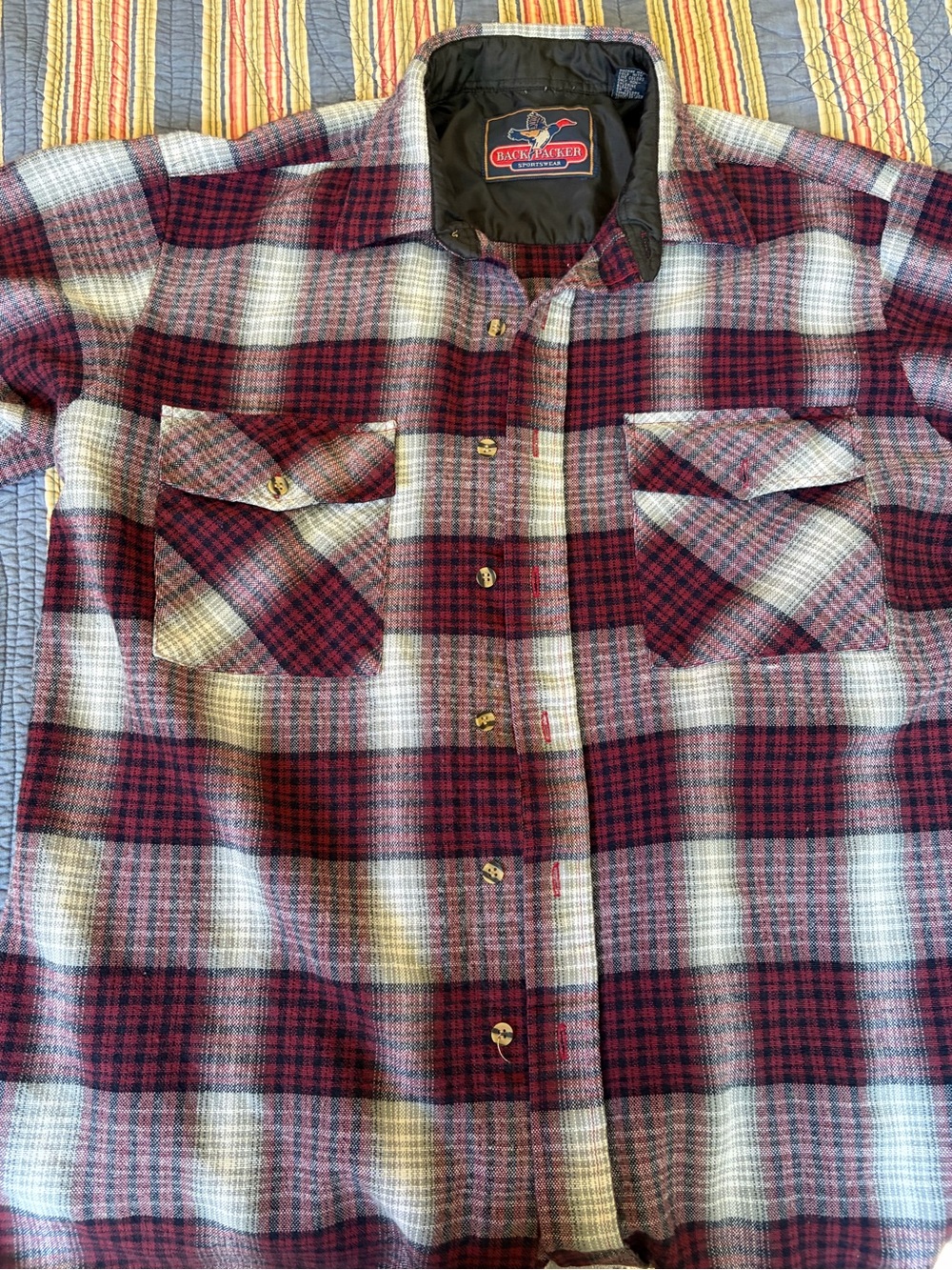 Backpacker sportswear Burgundy Plaid Button-Down Shirt (size L)